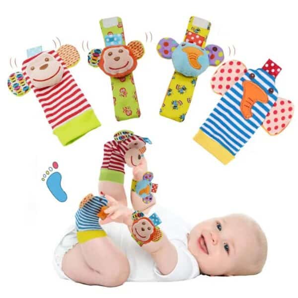 צעצועים המפעילים את החושים לתינוק, כולל רעשן, כדור להפעלת היד ונשכן